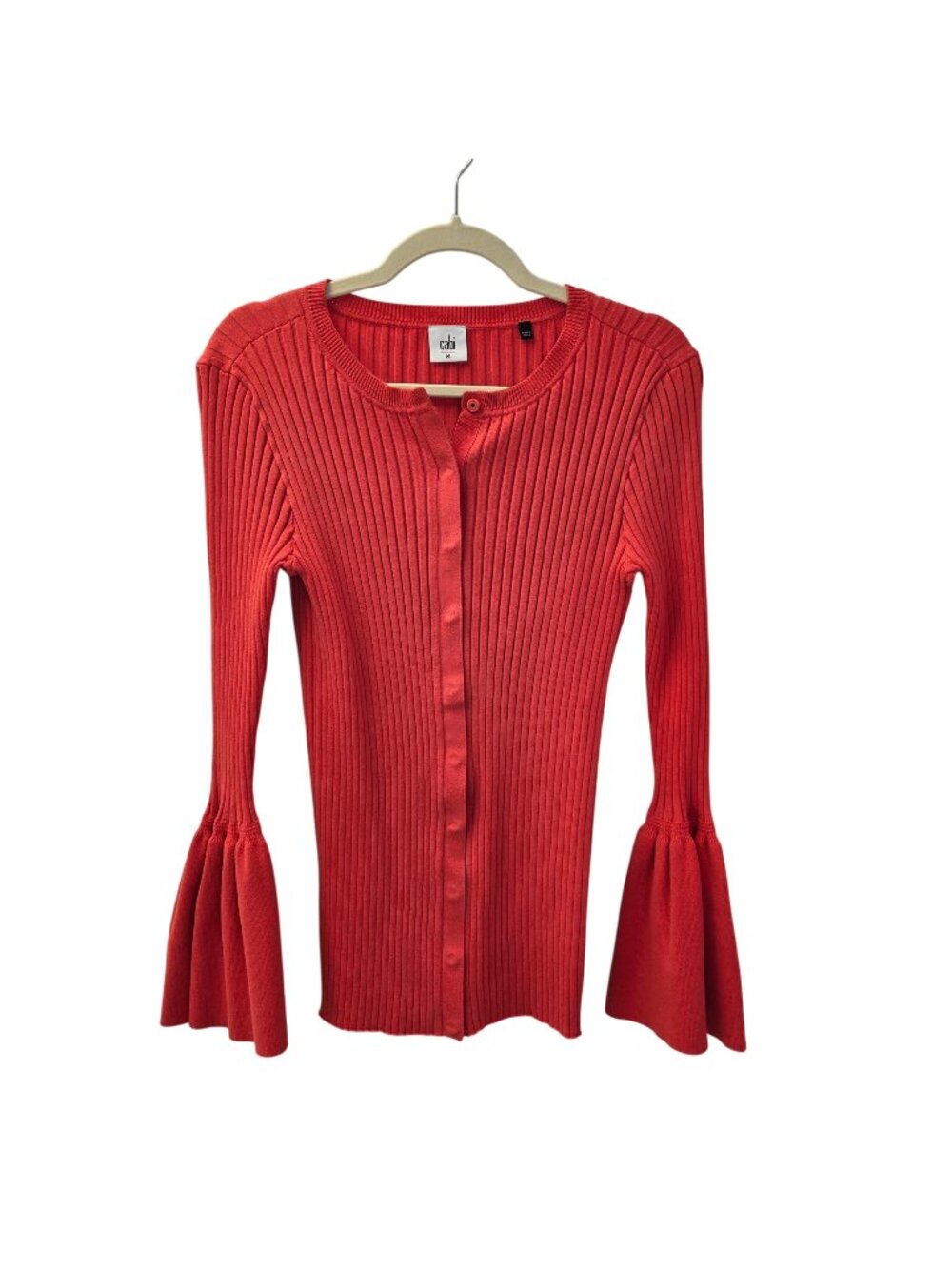 Cabi Ribbed Hibiscus Trumpet Bell Sleeve Cardigan Sweater Size Medium